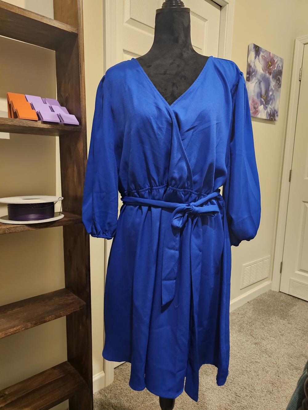 SHEIN Royal Blue Wrap Midi Dress